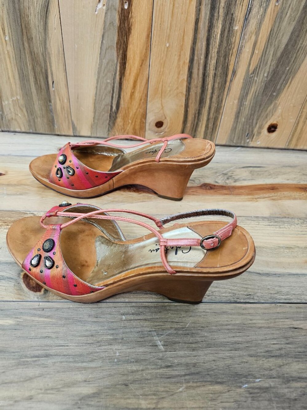 Cole Haan Collection Orange Jeweled Wedge Sandal Heel Size 11 - Picture 4 of 8
